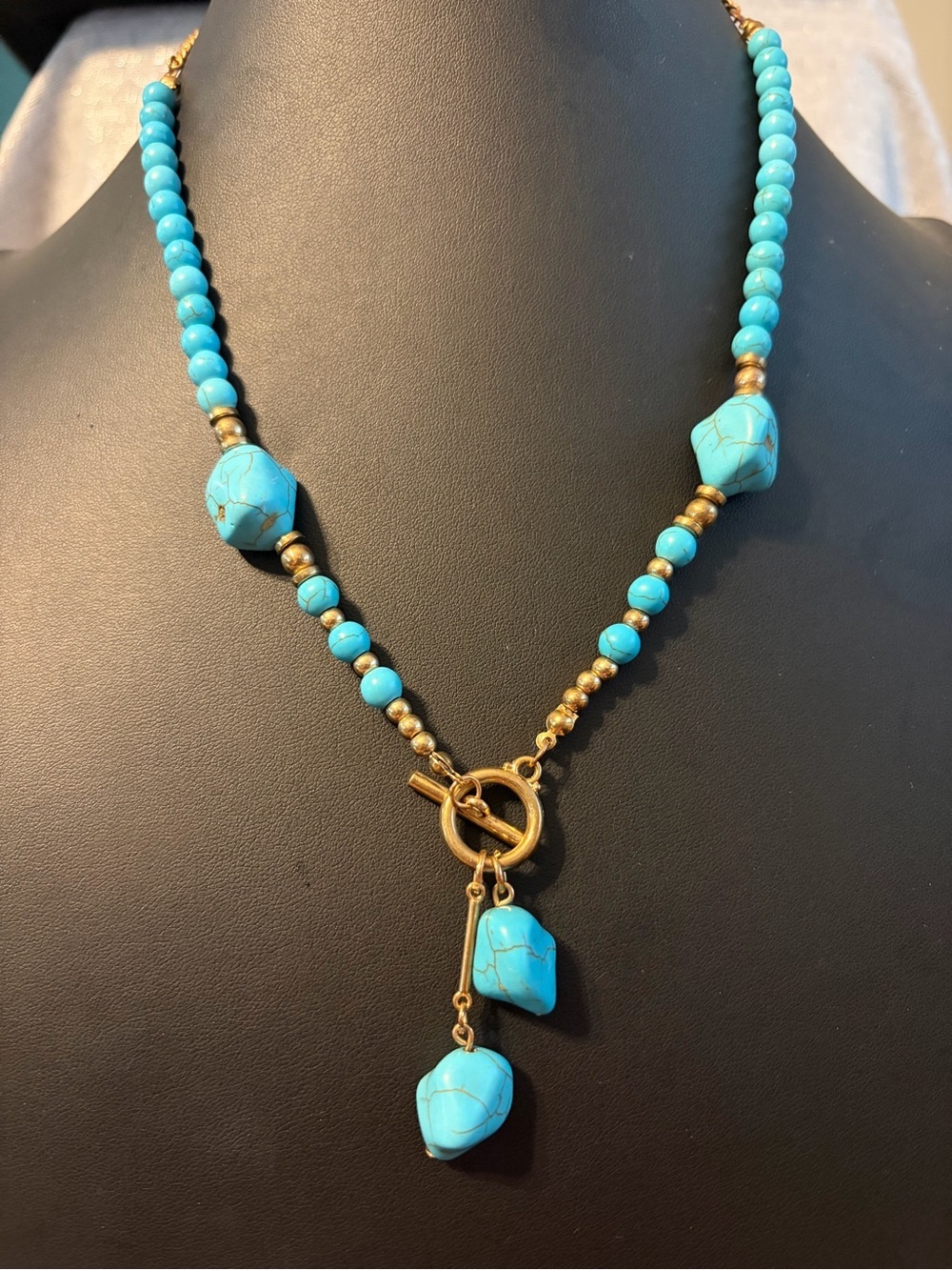 Faux Turquoise Bead Toggle Necklace - Gold-Tone Accent Women Jewelry